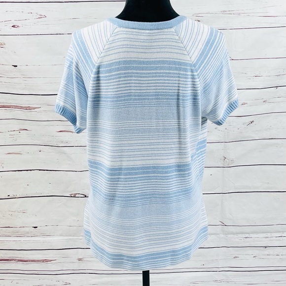 St. John Sports 2PC Knit Pants Suit Top & Pant Blue Striped Wool Blend Size L. - Picture 4 of 11